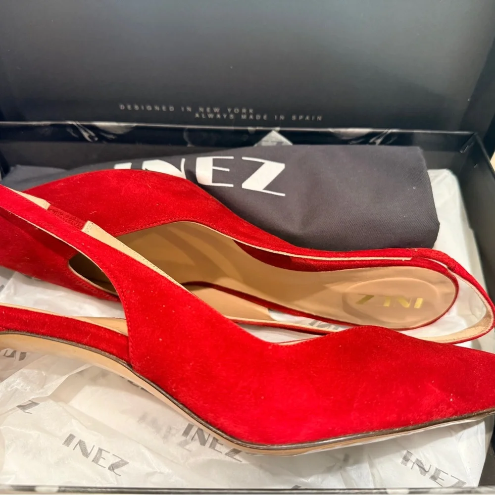 Red Suede Slingback Kitten Heels New in BOX/Shoe bag 9.5 Standard 9.5M - Picture 2 of 7
